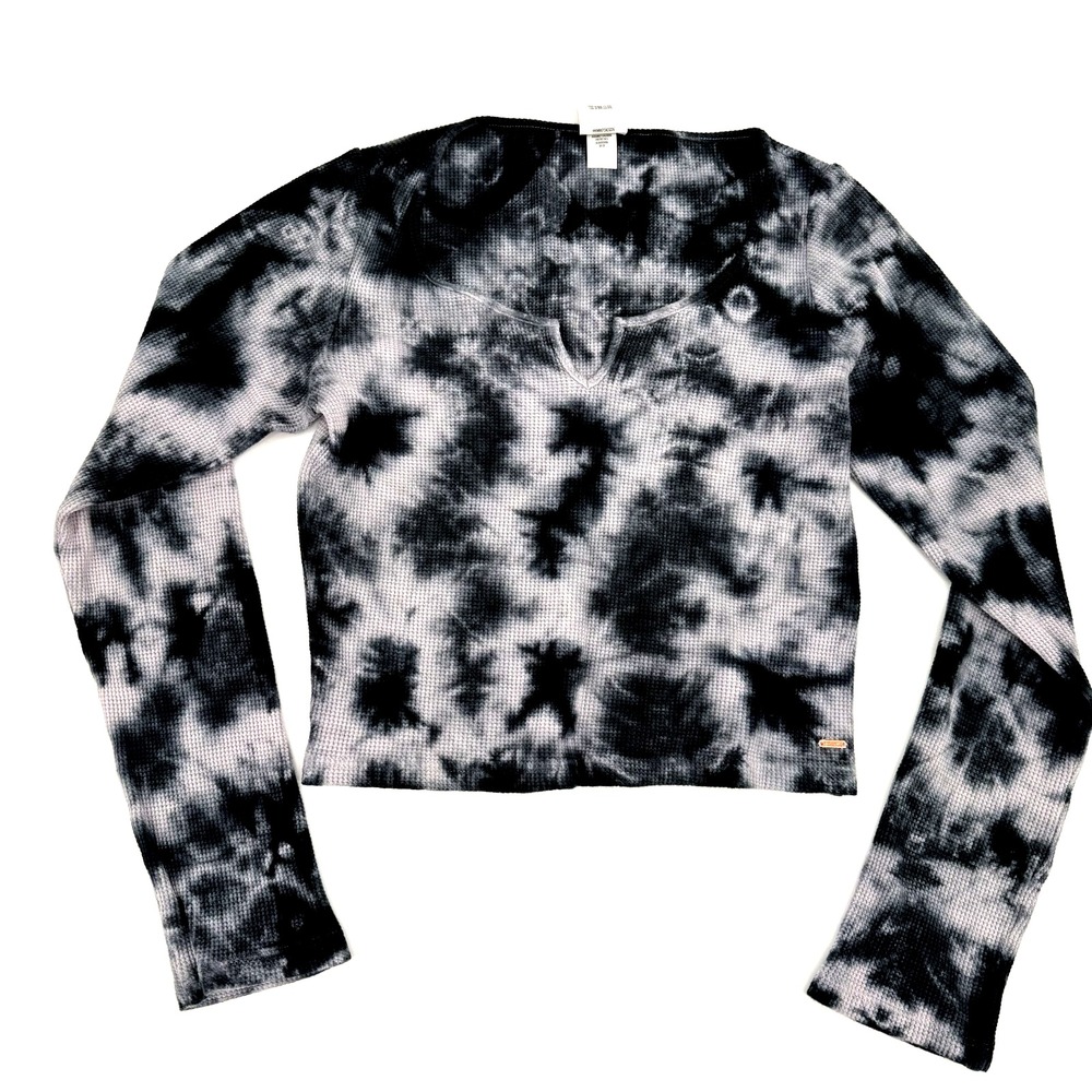 Victoria's Secret PINK Thermal Crop Top Tie Dye Long Sleeve Size Large